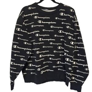 Champion Black and White Logo Graphic Crew Neck Sweat Shirt Men's Size Large